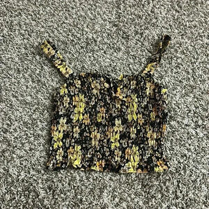 Sienna Sky Black Yellow Crop Tank Top Floral Print